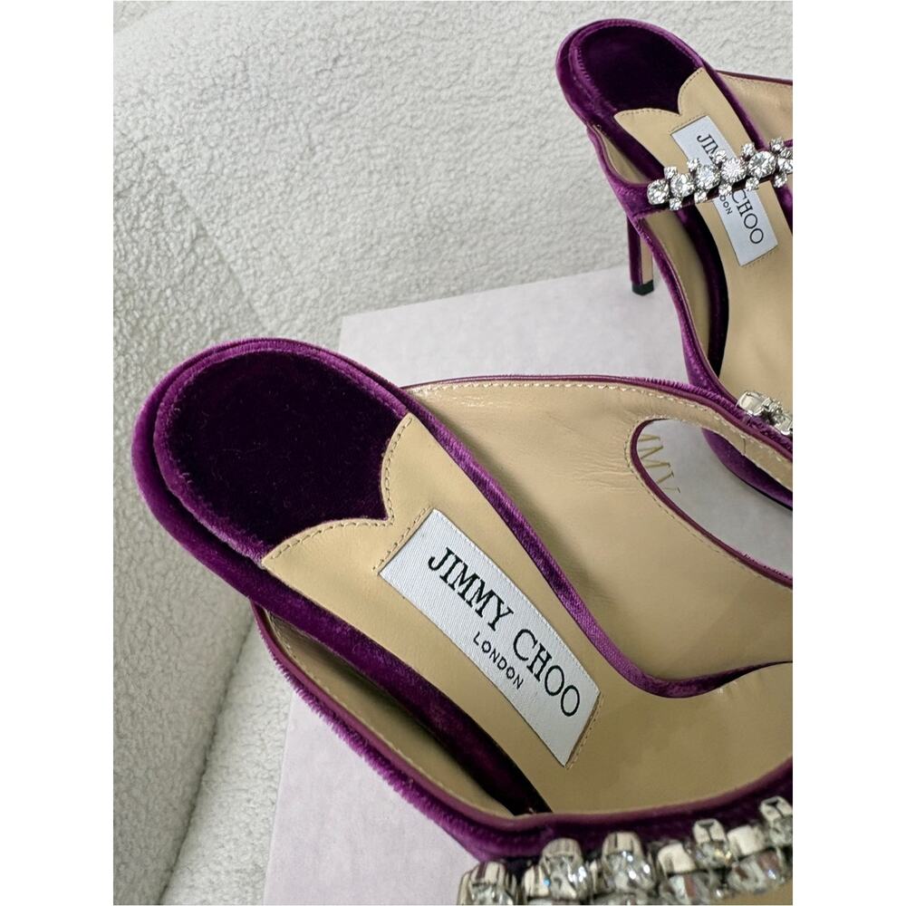 Jimmy Choo bing Purple Velvet Crystal-Strap Pointed Toe Heels 38.5 - Picture 4 of 8